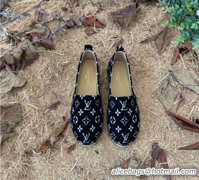 New Style Louis Vuitton Monogram Velvet Flat Espadrilles 112474 Black/White