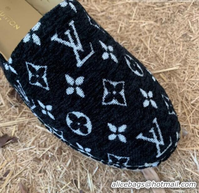 New Style Louis Vuitton Monogram Velvet Flat Espadrilles 112474 Black/White