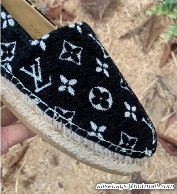 New Style Louis Vuitton Monogram Velvet Flat Espadrilles 112474 Black/White