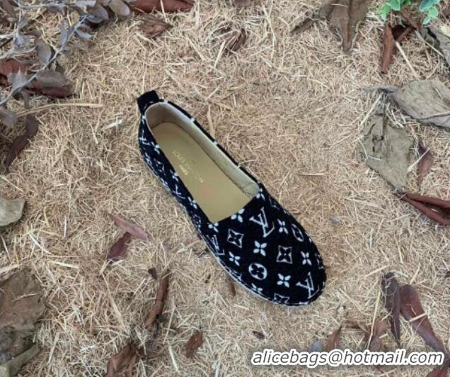 New Style Louis Vuitton Monogram Velvet Flat Espadrilles 112474 Black/White