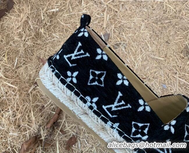 New Style Louis Vuitton Monogram Velvet Flat Espadrilles 112474 Black/White