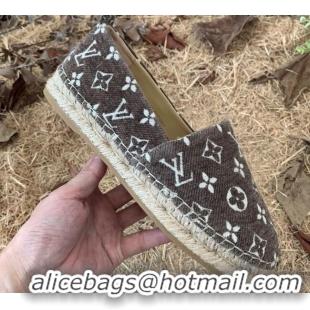 Good Quality Louis Vuitton Monogram Velvet Flat Espadrilles 112474 Grey