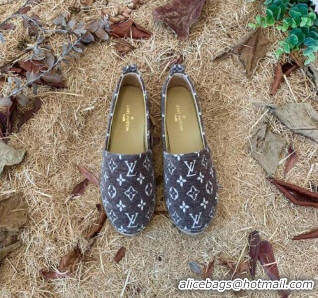 Good Quality Louis Vuitton Monogram Velvet Flat Espadrilles 112474 Grey