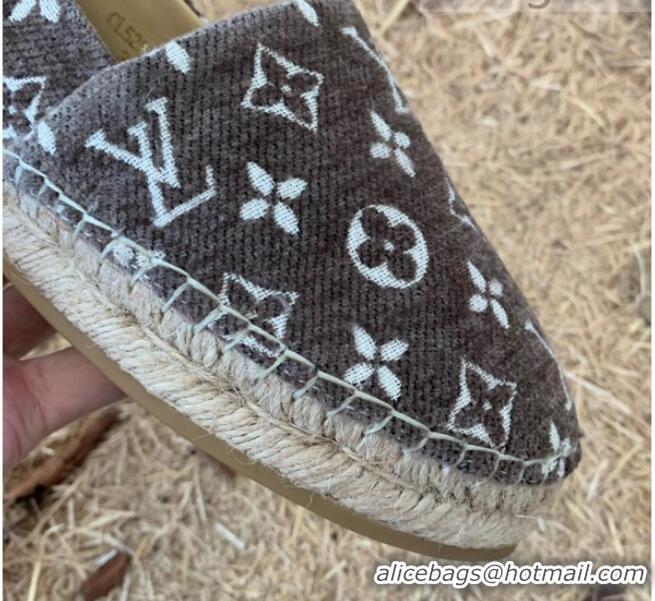 Good Quality Louis Vuitton Monogram Velvet Flat Espadrilles 112474 Grey