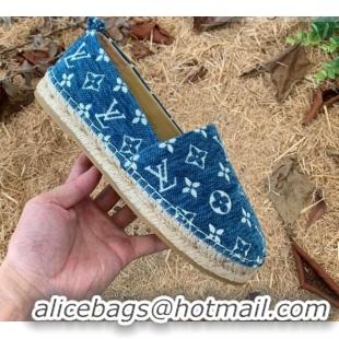 Perfect Louis Vuitton Monogram Velvet Flat Espadrilles 112474 Blue