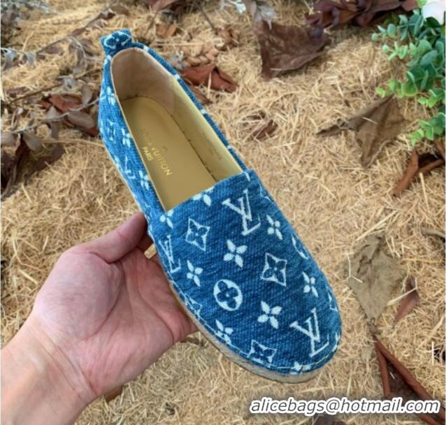 Perfect Louis Vuitton Monogram Velvet Flat Espadrilles 112474 Blue