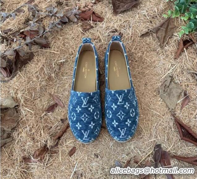 Perfect Louis Vuitton Monogram Velvet Flat Espadrilles 112474 Blue