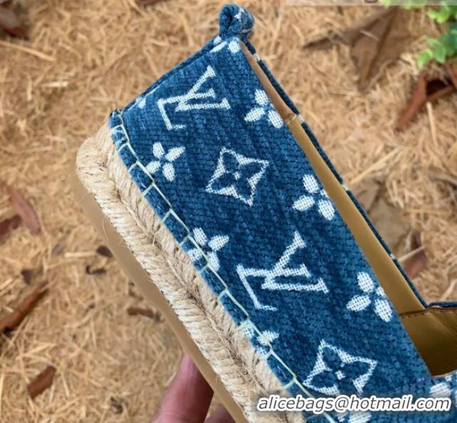 Perfect Louis Vuitton Monogram Velvet Flat Espadrilles 112474 Blue