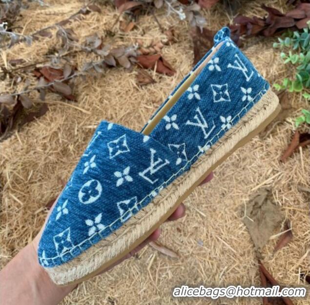 Perfect Louis Vuitton Monogram Velvet Flat Espadrilles 112474 Blue