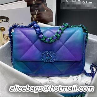 Good Product Chanel 19 Tie and Dye Calfskin Small Flap Bag AS1160 Blue/Purple 2021