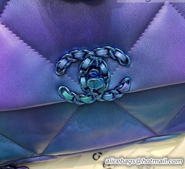 Good Product Chanel 19 Tie and Dye Calfskin Small Flap Bag AS1160 Blue/Purple 2021