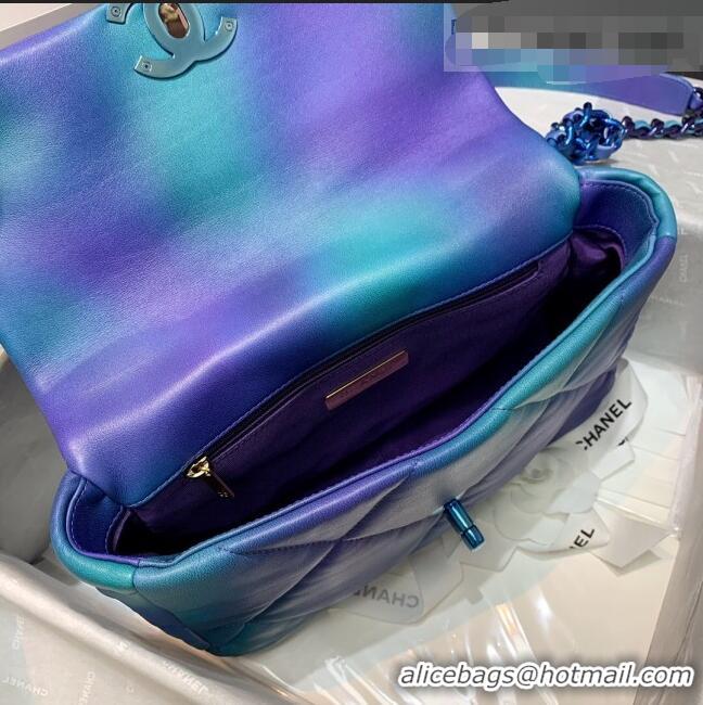 Good Product Chanel 19 Tie and Dye Calfskin Small Flap Bag AS1160 Blue/Purple 2021