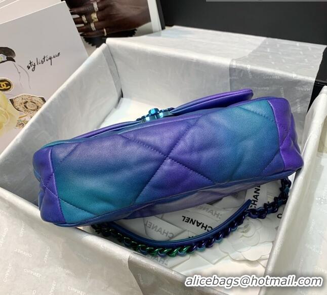 Good Product Chanel 19 Tie and Dye Calfskin Small Flap Bag AS1160 Blue/Purple 2021