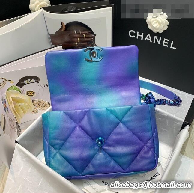 Good Product Chanel 19 Tie and Dye Calfskin Small Flap Bag AS1160 Blue/Purple 2021