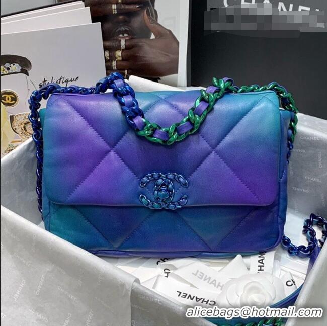 Good Product Chanel 19 Tie and Dye Calfskin Small Flap Bag AS1160 Blue/Purple 2021