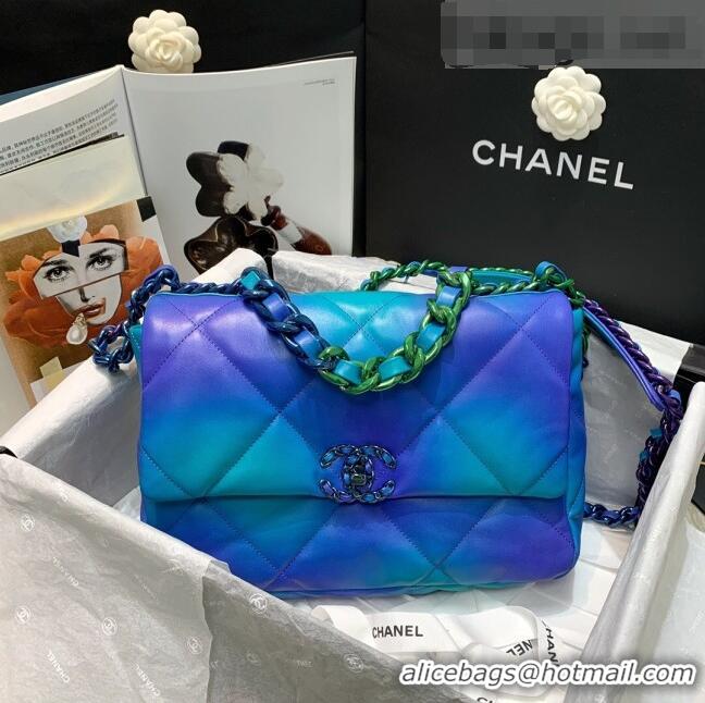 Buy Cheap Chanel 19 Tie and Dye Calfskin Large Flap Bag AS1161 Blue/Purple 2021