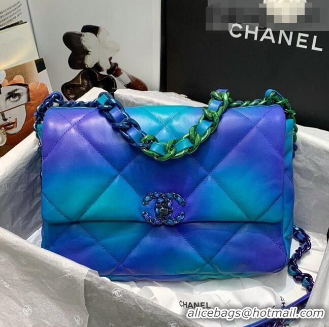 Buy Cheap Chanel 19 Tie and Dye Calfskin Large Flap Bag AS1161 Blue/Purple 2021