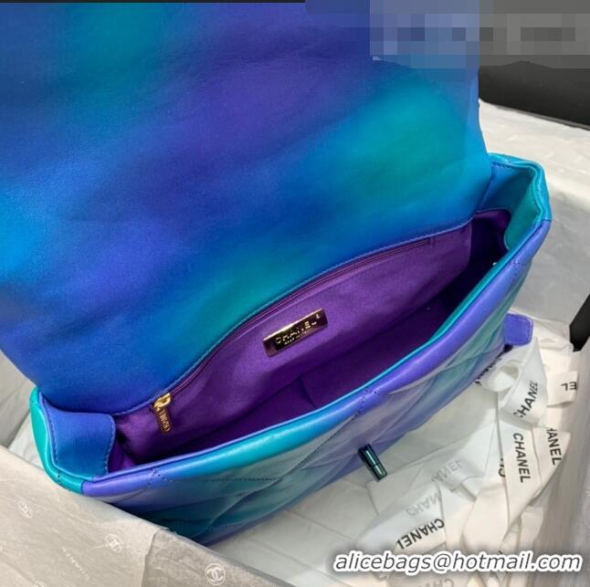 Buy Cheap Chanel 19 Tie and Dye Calfskin Large Flap Bag AS1161 Blue/Purple 2021