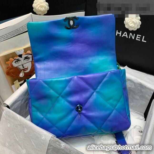 Buy Cheap Chanel 19 Tie and Dye Calfskin Large Flap Bag AS1161 Blue/Purple 2021