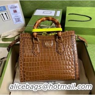 Buy Discount Gucci Diana small crocodile tote bag 660195 Brown