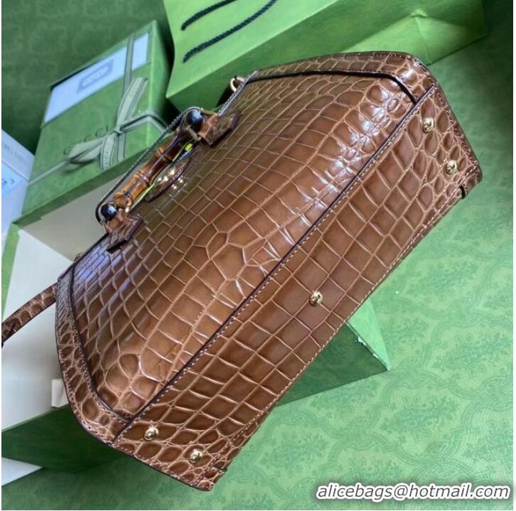 Buy Discount Gucci Diana small crocodile tote bag 660195 Brown