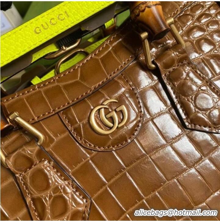 Buy Discount Gucci Diana small crocodile tote bag 660195 Brown