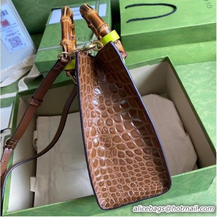 Buy Discount Gucci Diana small crocodile tote bag 660195 Brown