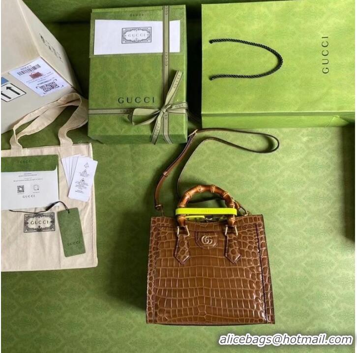 Buy Discount Gucci Diana small crocodile tote bag 660195 Brown