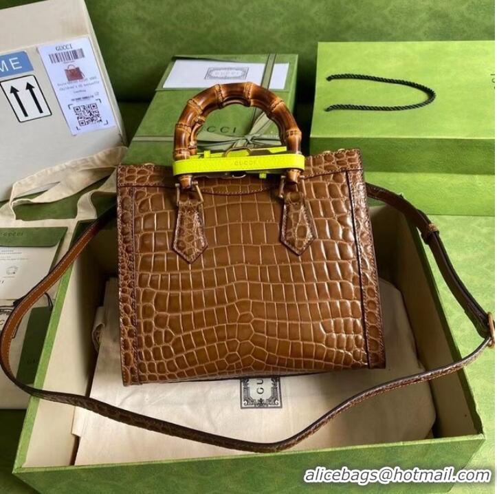 Buy Discount Gucci Diana small crocodile tote bag 660195 Brown