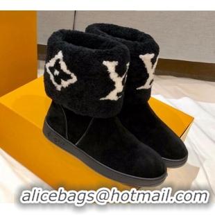 Top Quality Louis Vuitton Snowdrop Shearling and Suede Flat Ankle Boots 120440 Black 