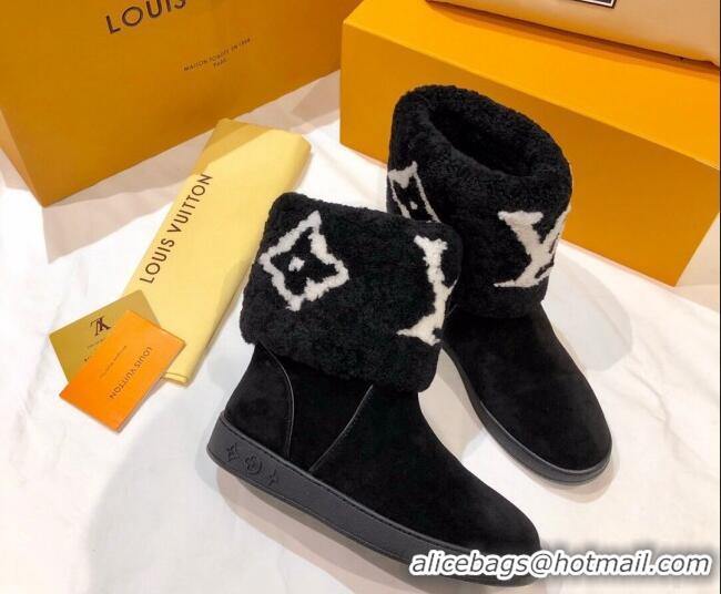 Top Quality Louis Vuitton Snowdrop Shearling and Suede Flat Ankle Boots 120440 Black 