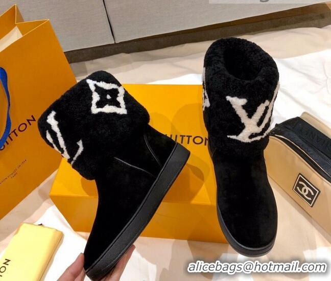 Top Quality Louis Vuitton Snowdrop Shearling and Suede Flat Ankle Boots 120440 Black 