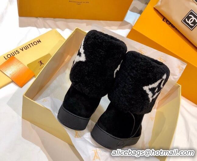 Top Quality Louis Vuitton Snowdrop Shearling and Suede Flat Ankle Boots 120440 Black 