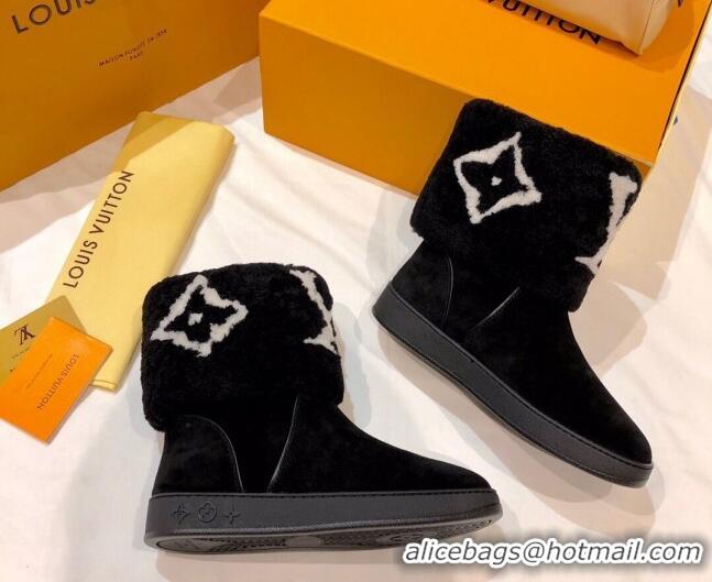 Top Quality Louis Vuitton Snowdrop Shearling and Suede Flat Ankle Boots 120440 Black 