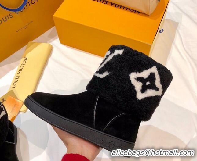 Top Quality Louis Vuitton Snowdrop Shearling and Suede Flat Ankle Boots 120440 Black 