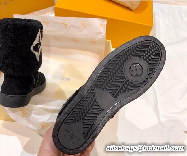 Top Quality Louis Vuitton Snowdrop Shearling and Suede Flat Ankle Boots 120440 Black 