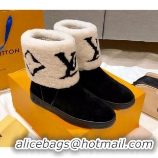 New Arrivals Louis Vuitton Snowdrop Shearling and Suede Flat Ankle Boots 120440 Black/White