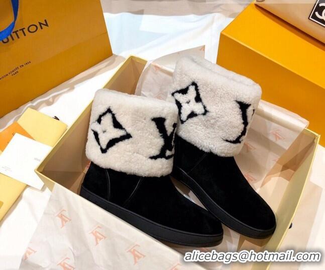 New Arrivals Louis Vuitton Snowdrop Shearling and Suede Flat Ankle Boots 120440 Black/White