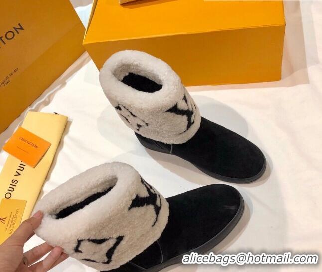 New Arrivals Louis Vuitton Snowdrop Shearling and Suede Flat Ankle Boots 120440 Black/White