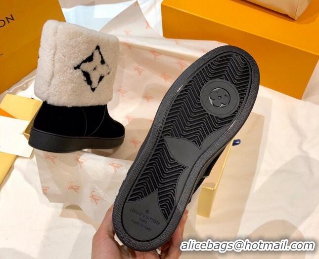 New Arrivals Louis Vuitton Snowdrop Shearling and Suede Flat Ankle Boots 120440 Black/White