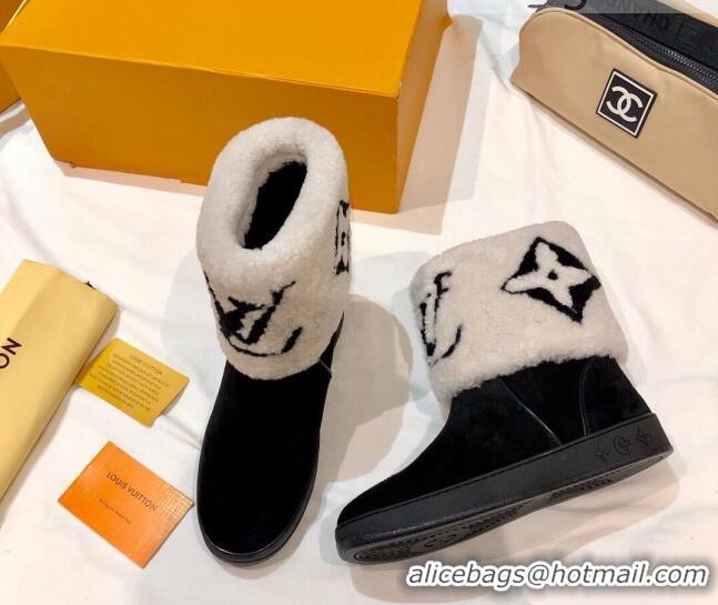 New Arrivals Louis Vuitton Snowdrop Shearling and Suede Flat Ankle Boots 120440 Black/White