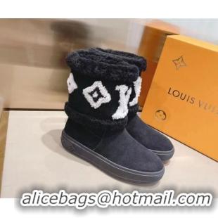 Best Quality Louis Vuitton Snowdrop Shearling and Suede Flat Ankle Boots 120443 Black