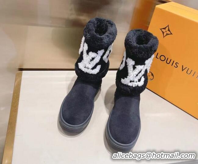 Best Quality Louis Vuitton Snowdrop Shearling and Suede Flat Ankle Boots 120443 Black