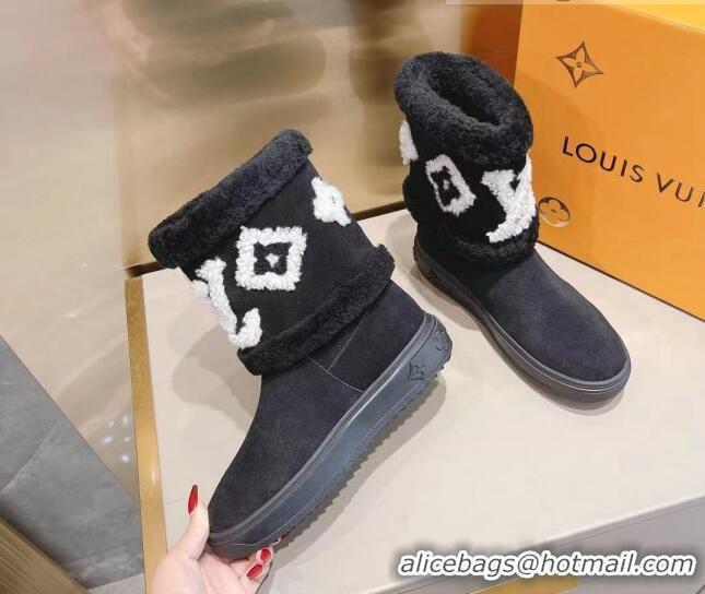 Best Quality Louis Vuitton Snowdrop Shearling and Suede Flat Ankle Boots 120443 Black