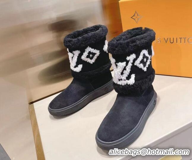 Best Quality Louis Vuitton Snowdrop Shearling and Suede Flat Ankle Boots 120443 Black