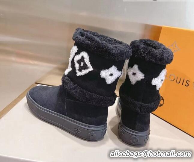 Best Quality Louis Vuitton Snowdrop Shearling and Suede Flat Ankle Boots 120443 Black