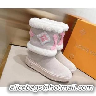 Best Quality Louis Vuitton Snowdrop Shearling and Suede Flat Ankle Boots 120443 Light Grey