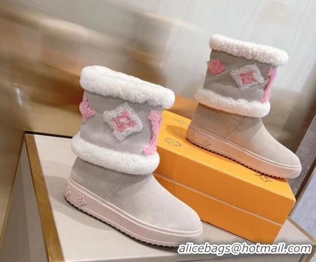 Best Quality Louis Vuitton Snowdrop Shearling and Suede Flat Ankle Boots 120443 Light Grey