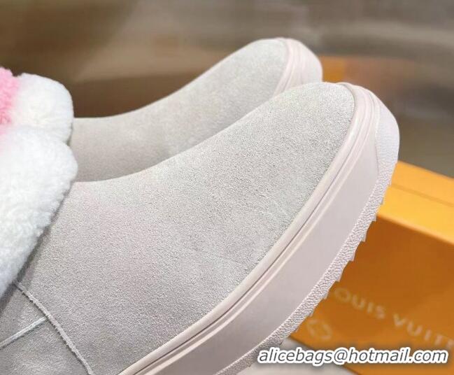 Best Quality Louis Vuitton Snowdrop Shearling and Suede Flat Ankle Boots 120443 Light Grey