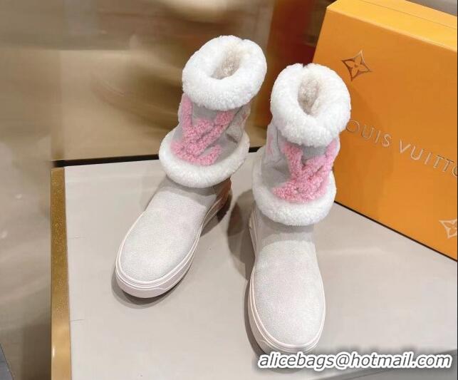 Best Quality Louis Vuitton Snowdrop Shearling and Suede Flat Ankle Boots 120443 Light Grey